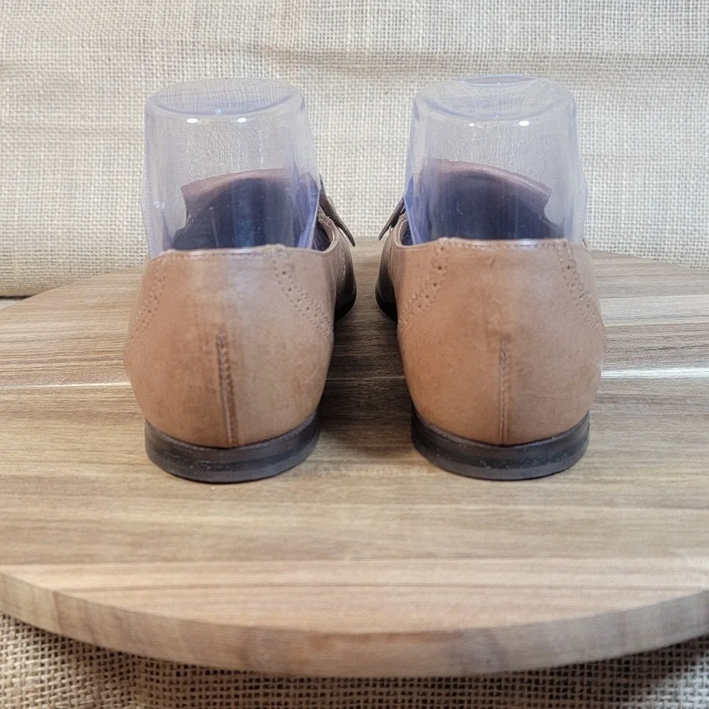 9 West Women's Loafers Brown‎ Leather Slip On Flats Fringe Detail Size 7 M